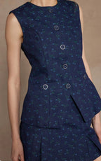 Floral Button-Front Vest – Navy