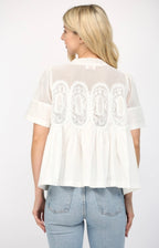 White Shirt Sleeve Appliqué Top