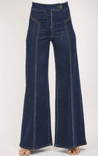 High-Rise Wide Leg Jeans with Contrast Seams