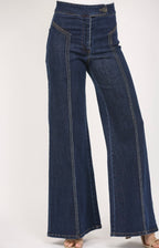 High-Rise Wide Leg Jeans with Contrast Seams