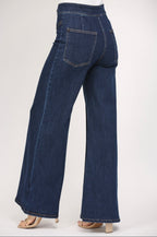 High-Rise Wide Leg Jeans with Contrast Seams