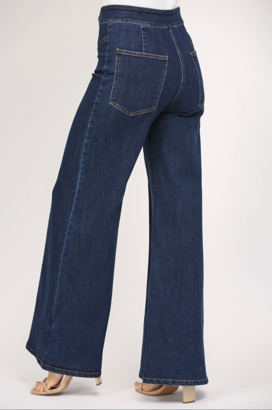 High-Rise Wide Leg Jeans with Contrast Seams