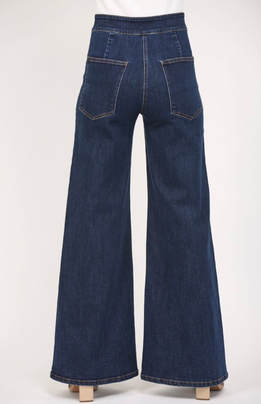 High-Rise Wide Leg Jeans with Contrast Seams
