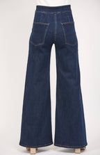 High-Rise Wide Leg Jeans with Contrast Seams