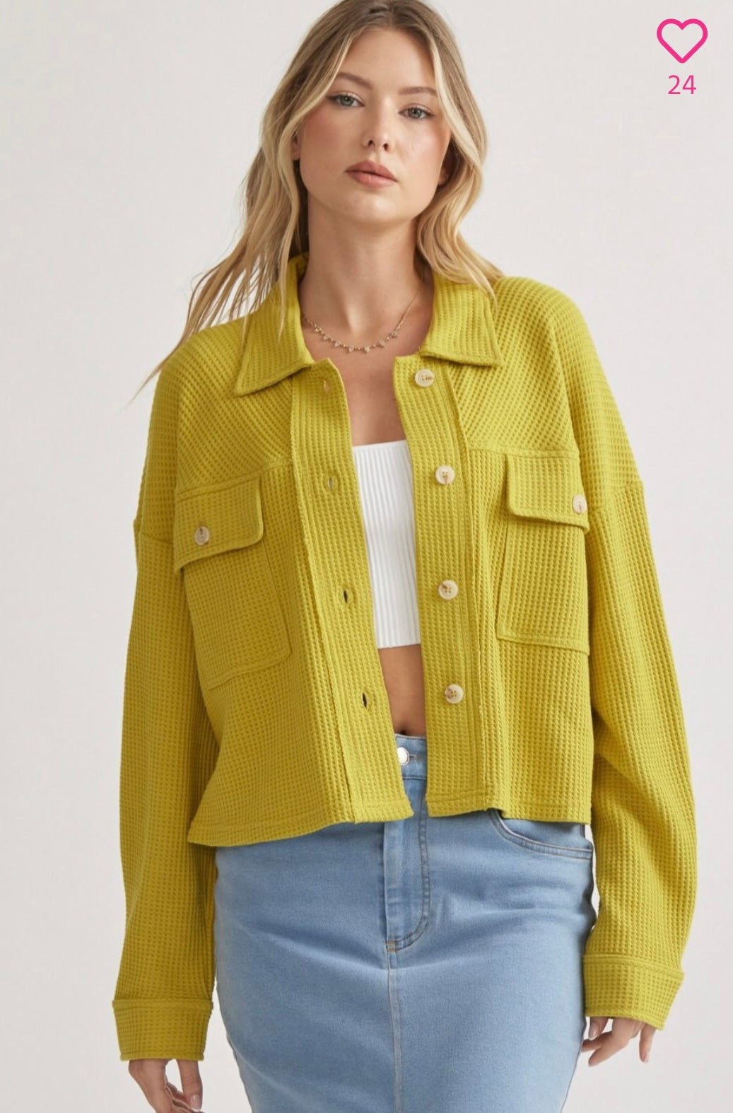 Mustard Waffle Button-Down Jacket