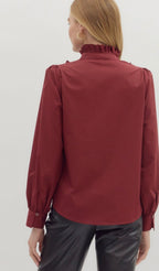 Wine Pintuck Ruffle Shirt