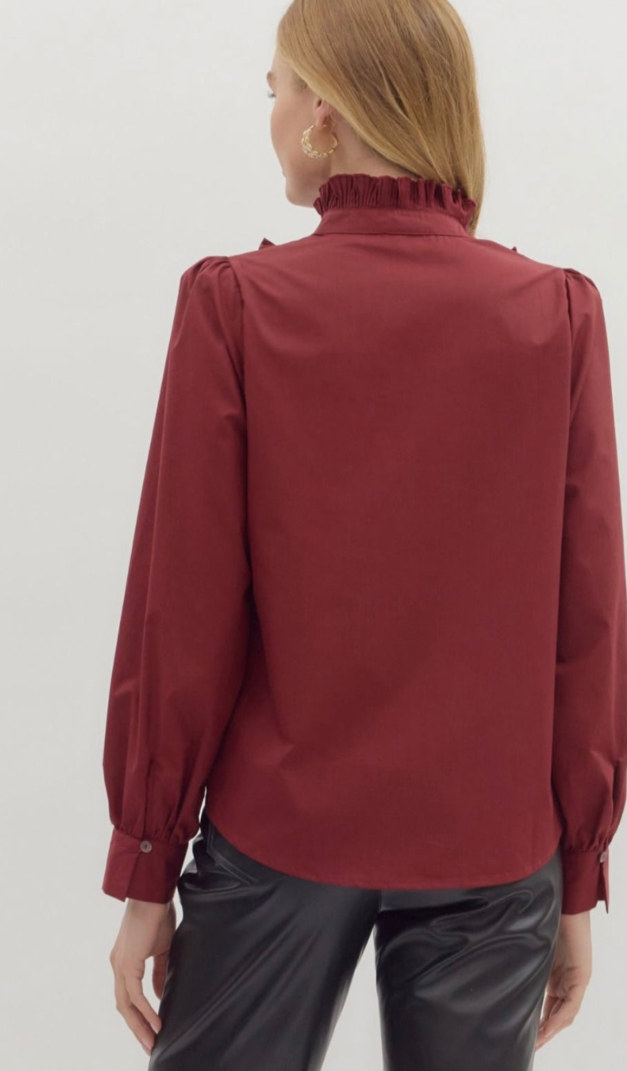 Wine Pintuck Ruffle Shirt