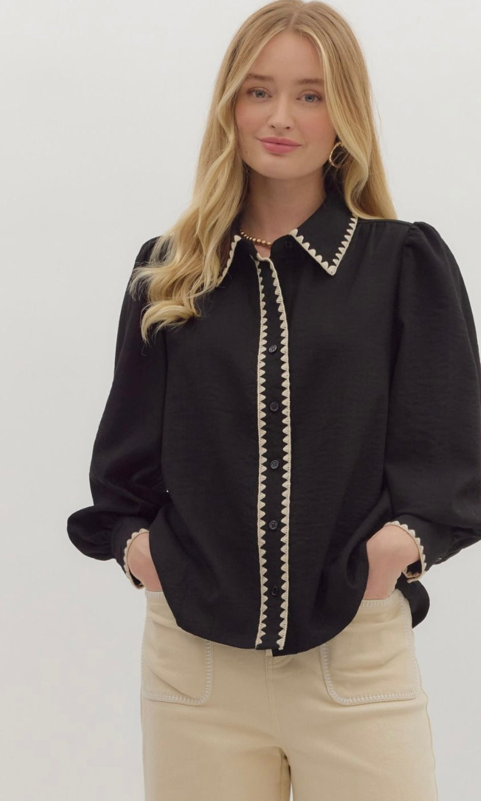 Black Button-Down with Contrast Trim
