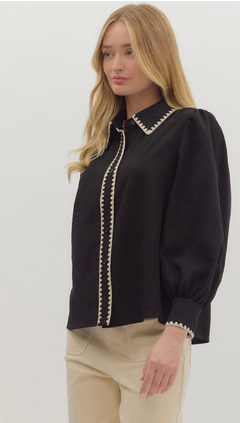 Black Button-Down with Contrast Trim