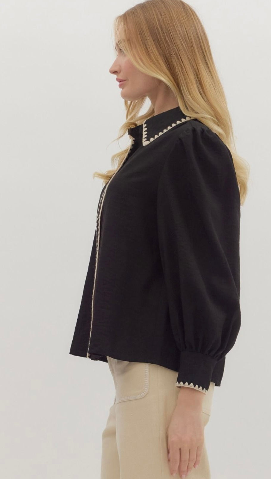 Black Button-Down with Contrast Trim