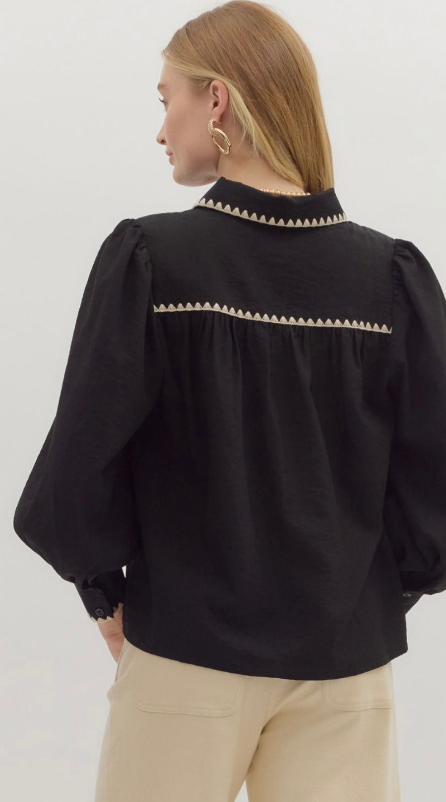 Black Button-Down with Contrast Trim