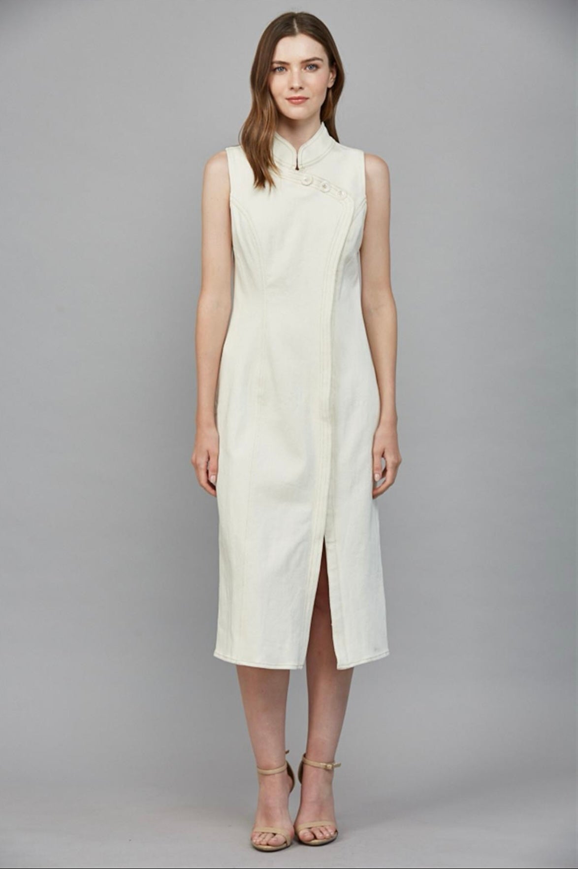 Sleek Mandarin-Collar Midi Dress