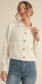 Scallop-Trim Tweed Jacket