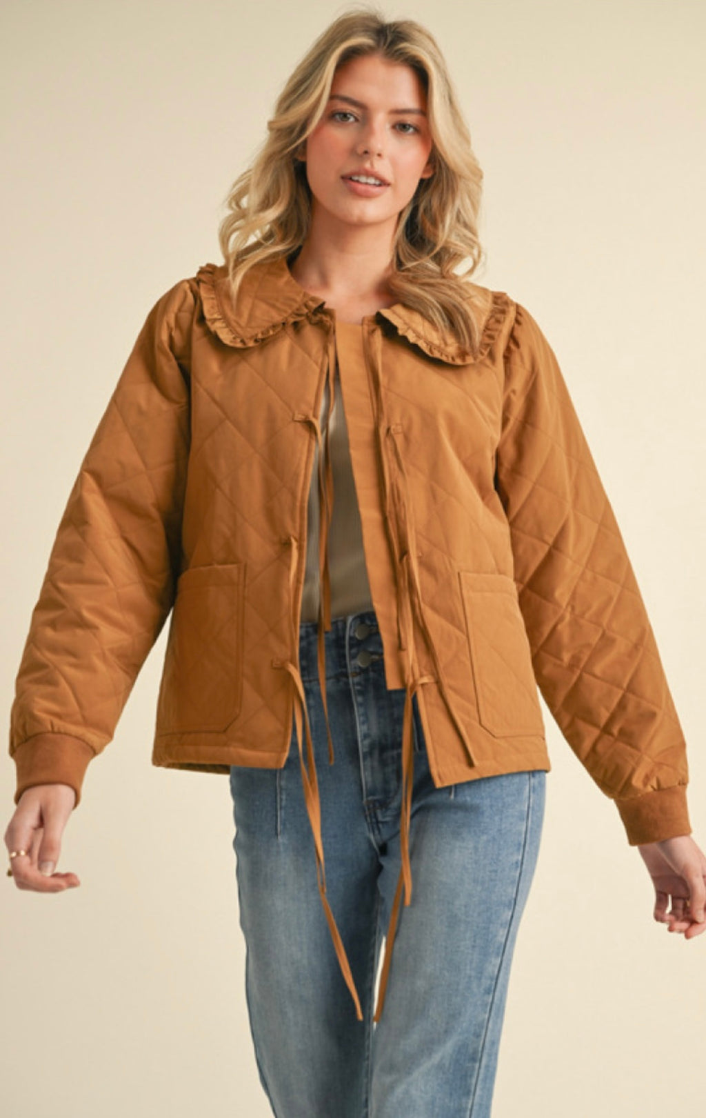 Quilted Ruffle Colllar Jacket
