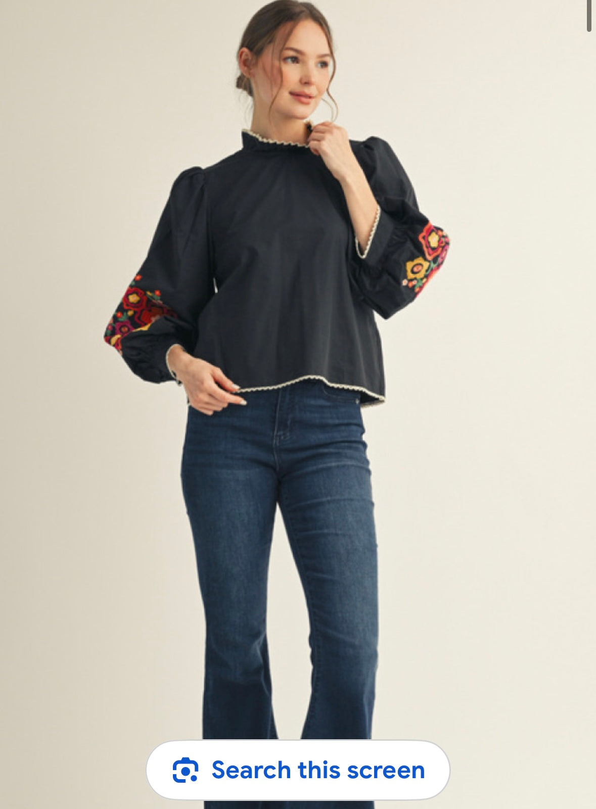 Black Embroidered Puff Sleeve Blouse