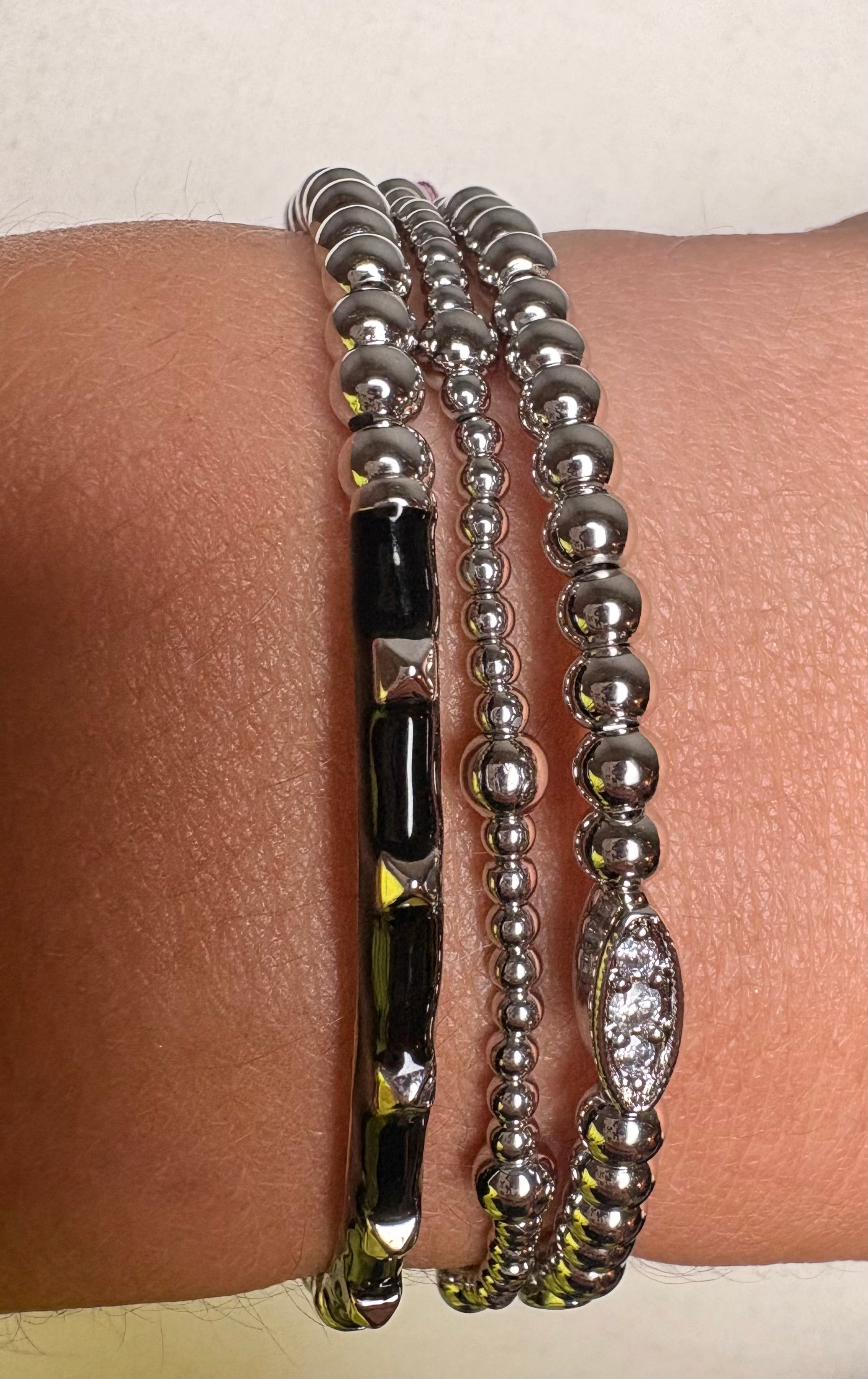Silver and Black Bracelet Stack