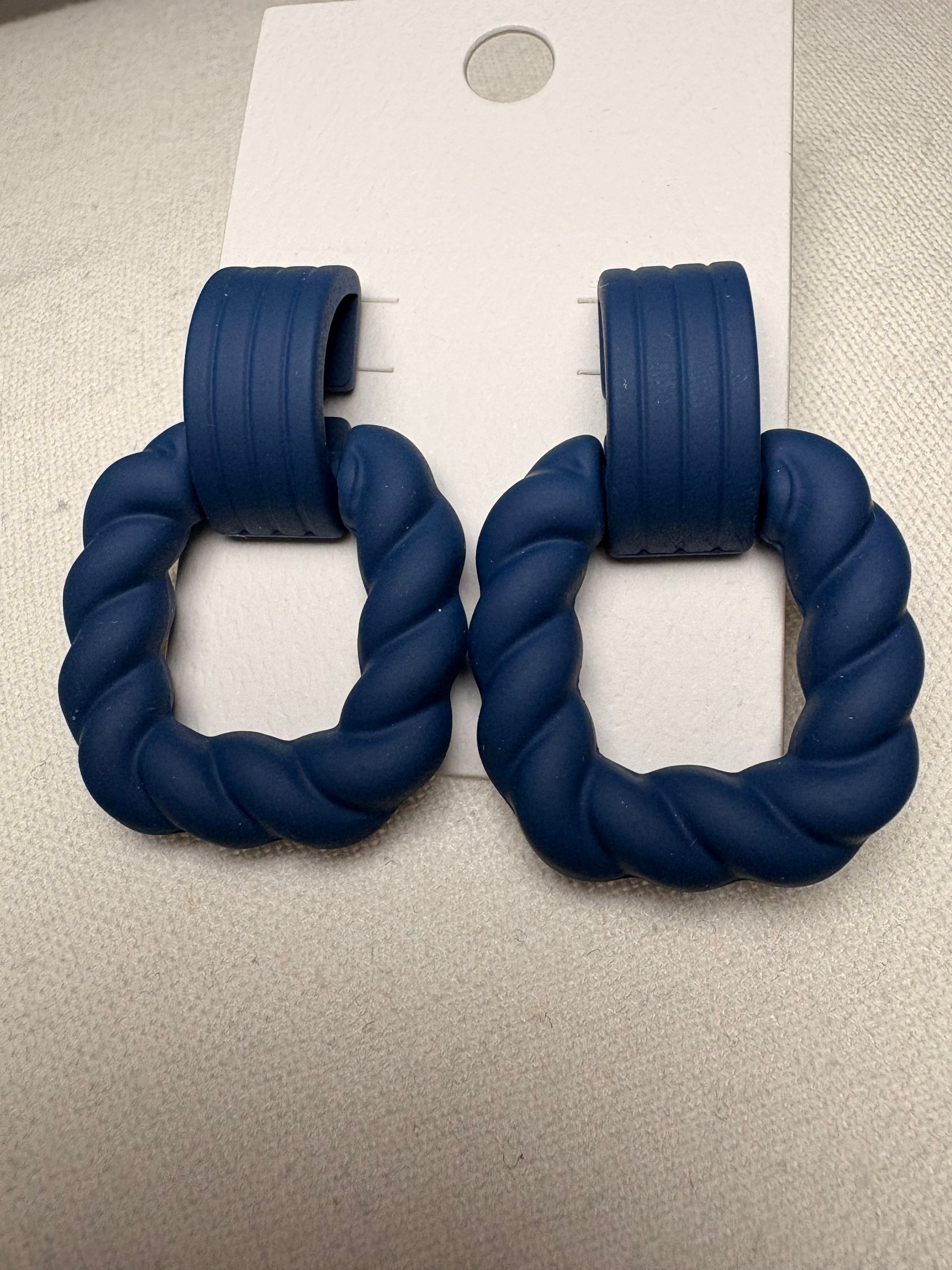 Twisted Square Link Earrings - Navy