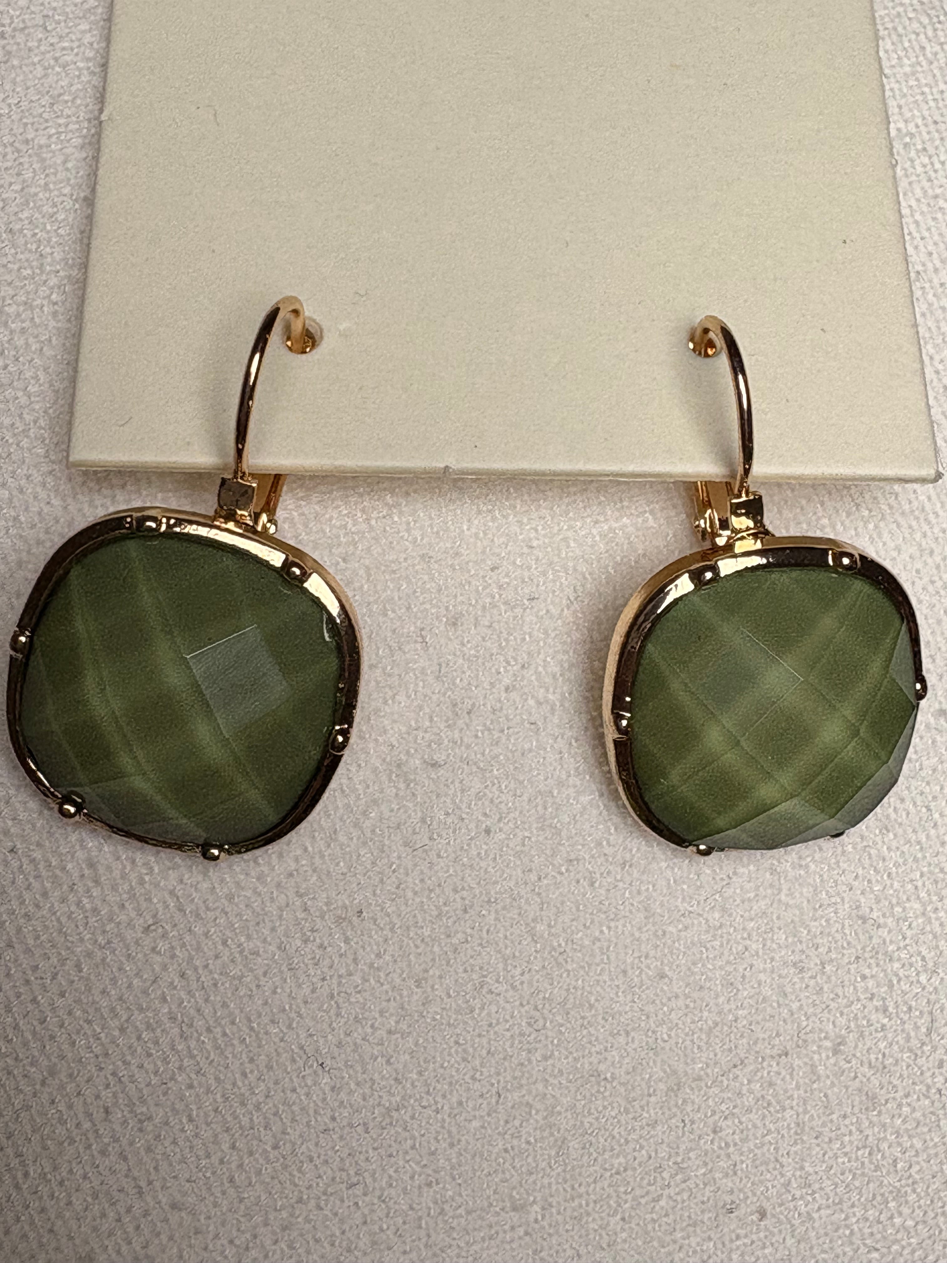 Green Square Earrings