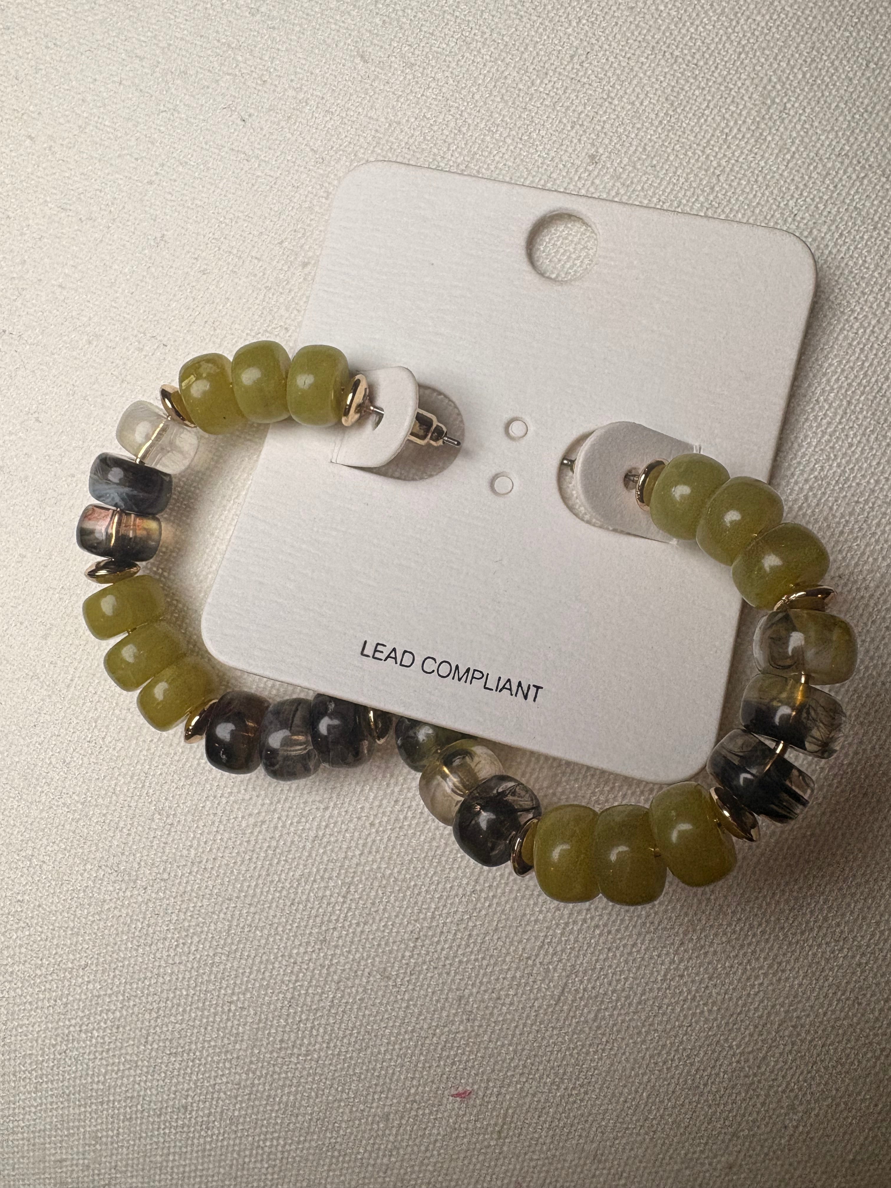 Green Beaded Hoop Earrings