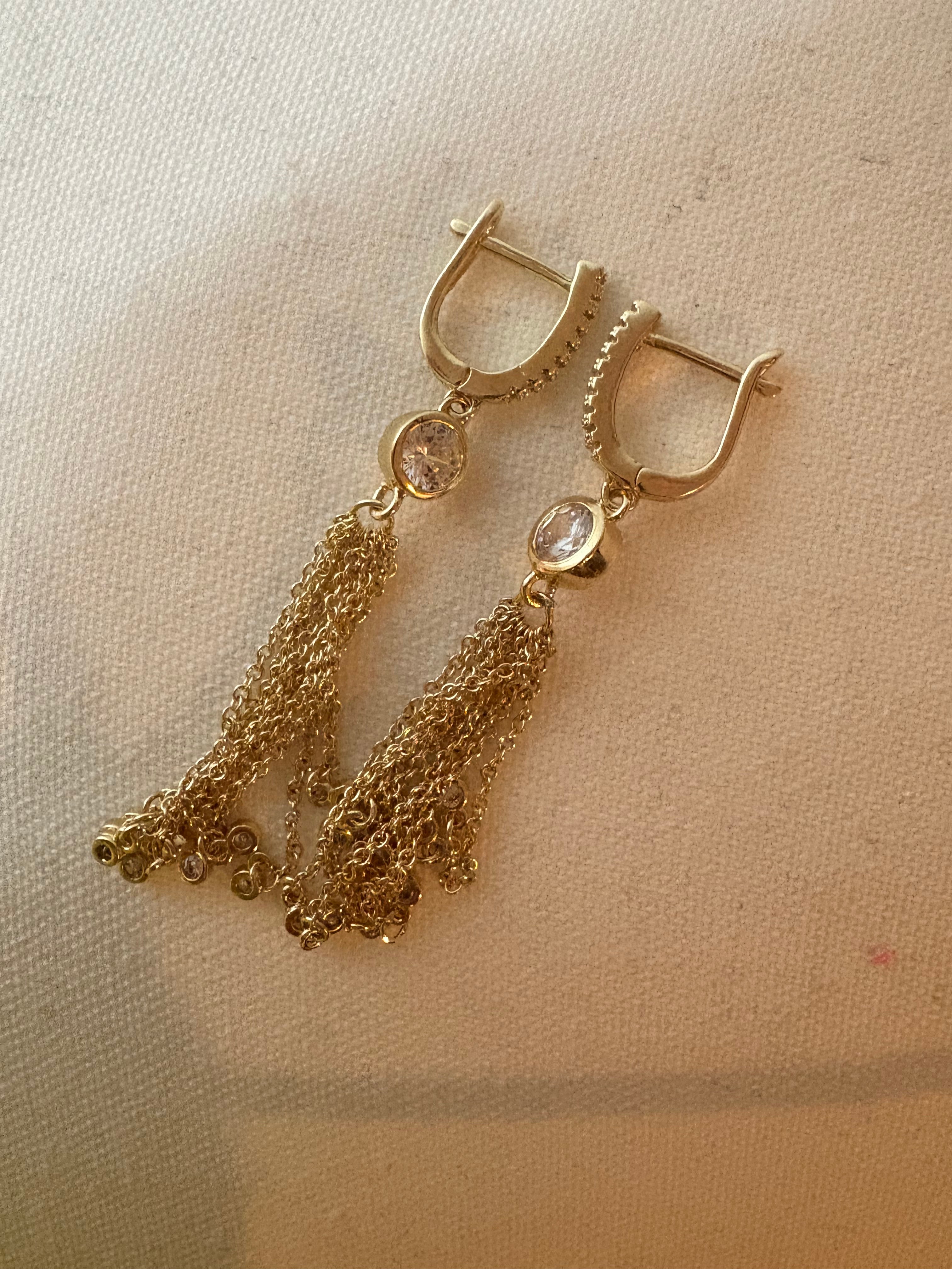 Rhinestone Dangle Earrings - Gold