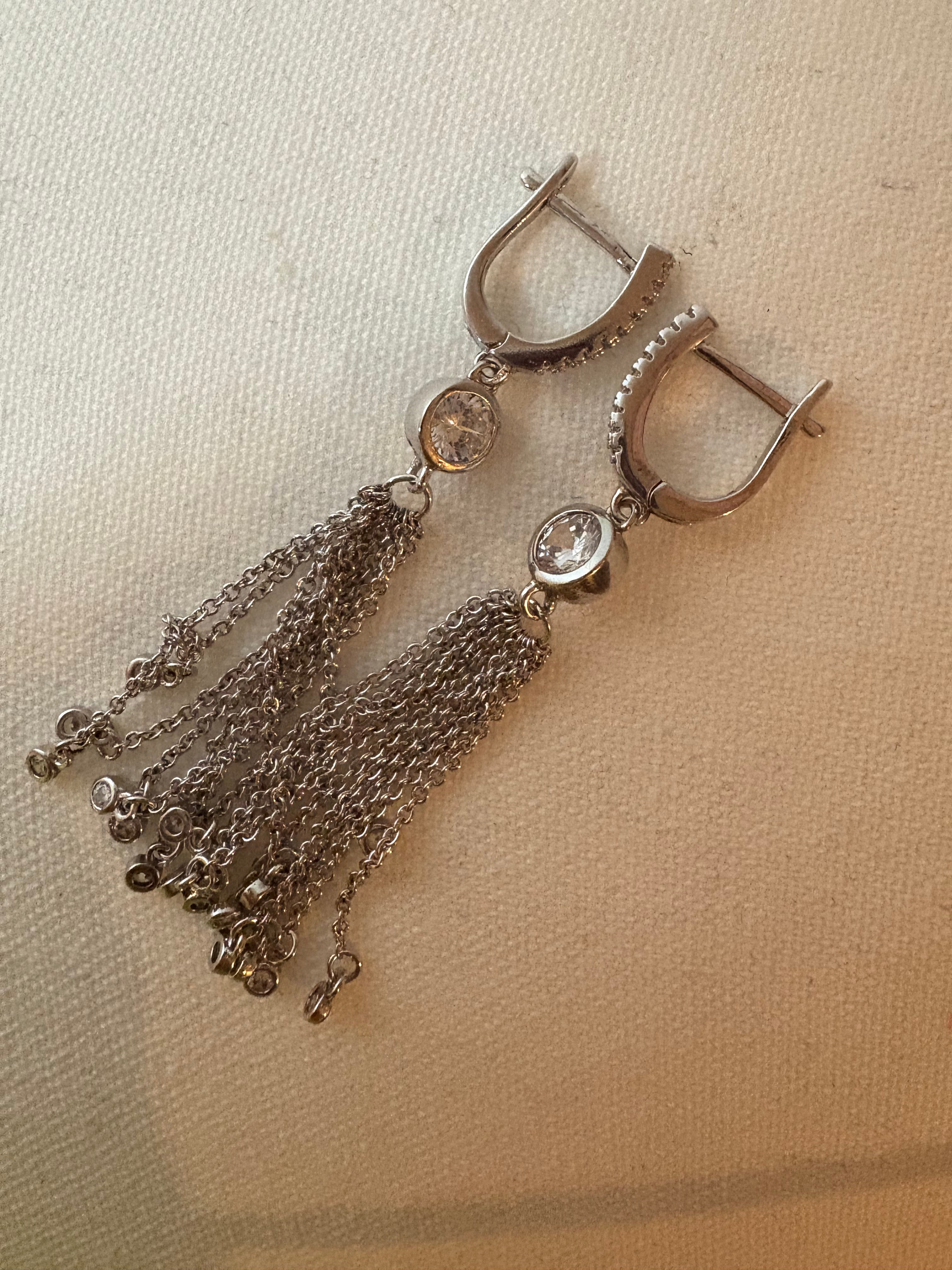 Rhinestone Dangle Earrings - Silver