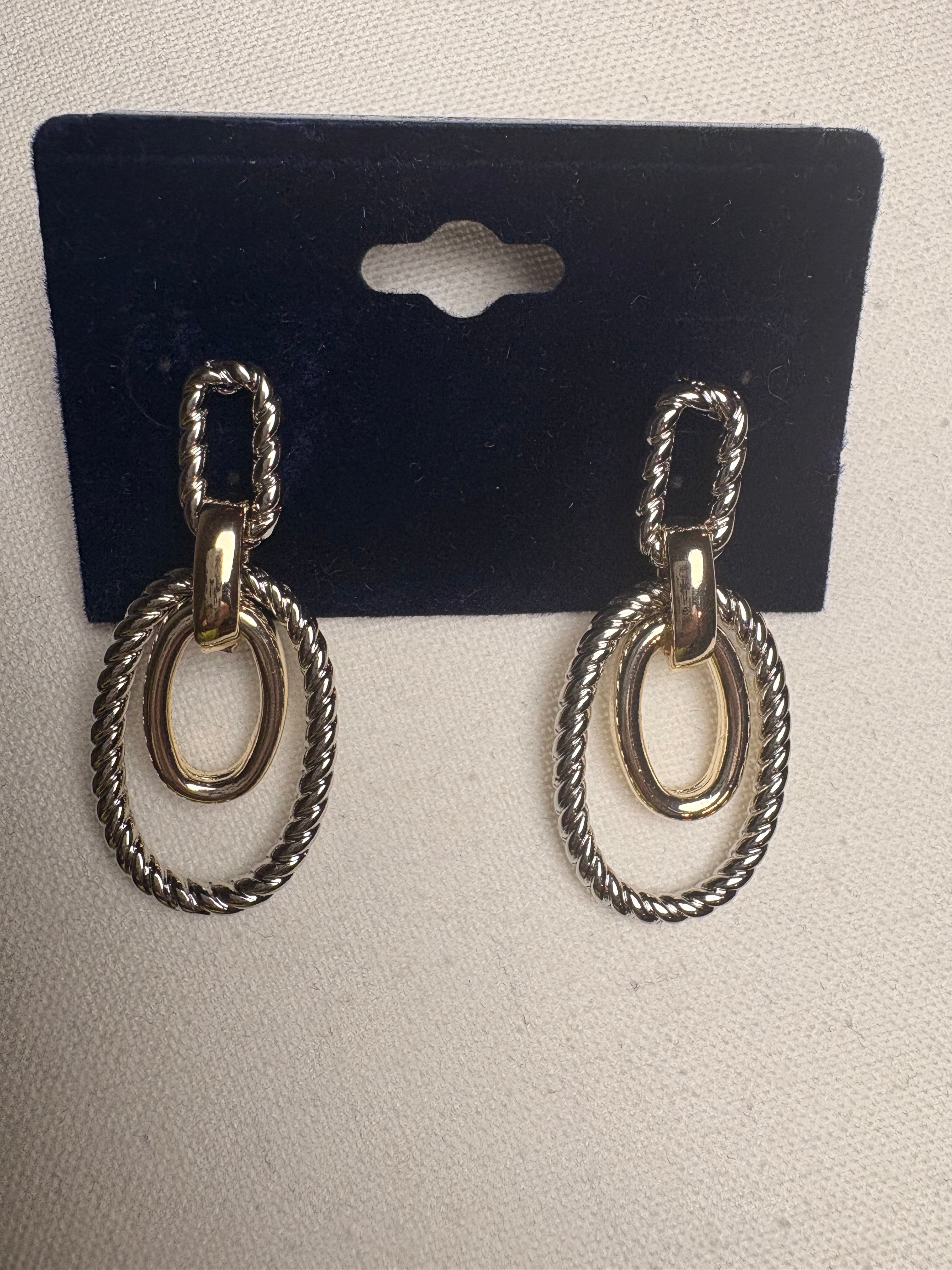 Two Tone Oval Chain Earrings