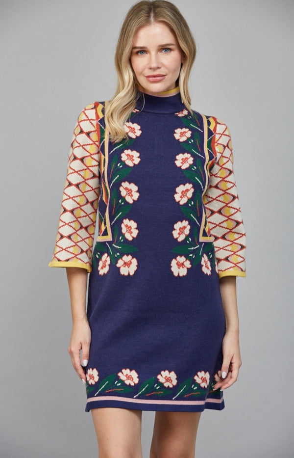 Blue Floral Abstract Dress