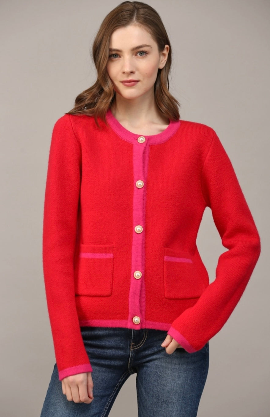 Red and Pink Tweed Jacket