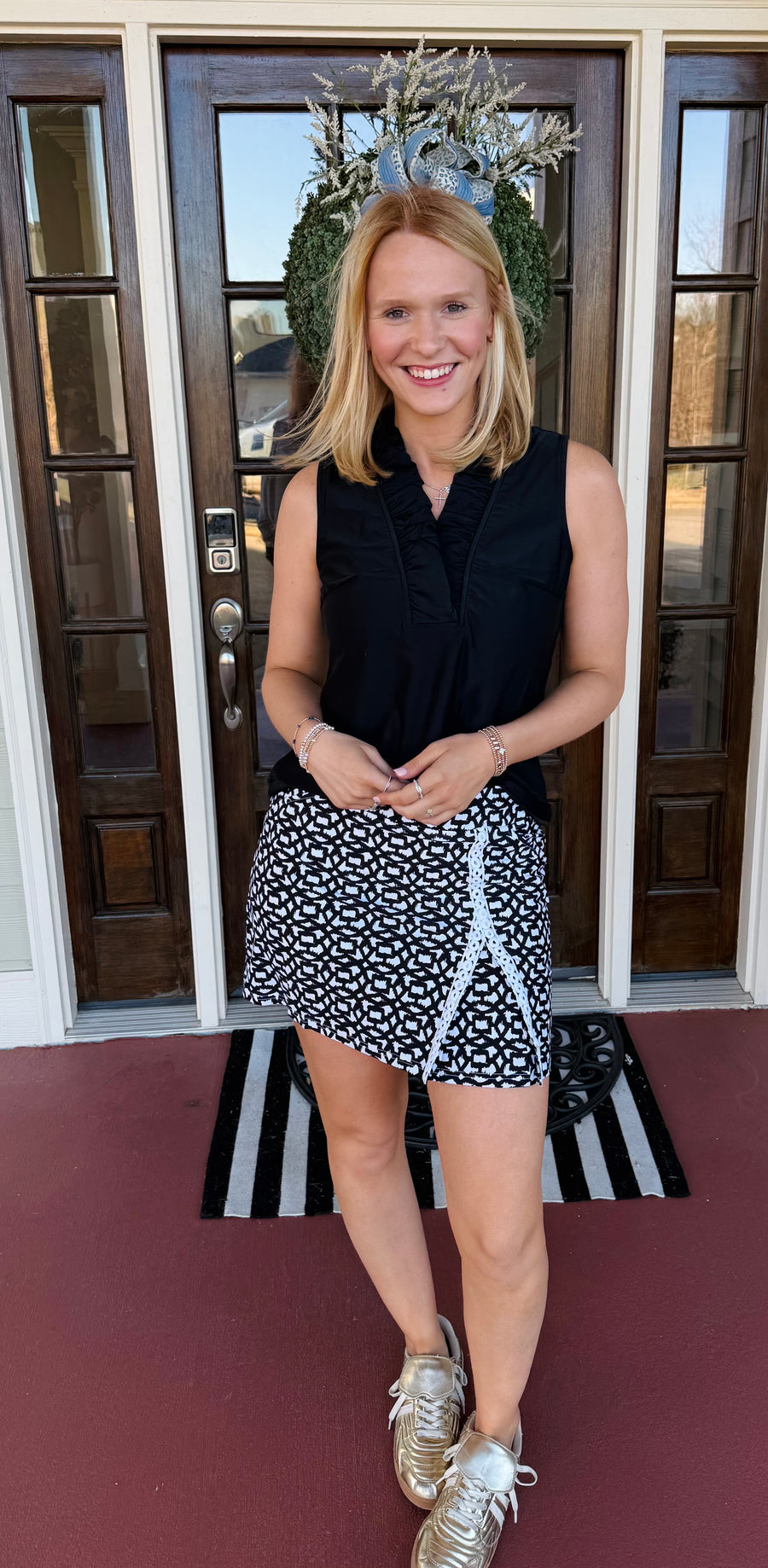 Black and White Geometric Print Active Skort