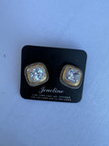 Square Two Tone Rhinestone Earrings