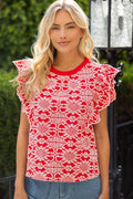 Red Ruffle Floral Top