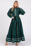 Solid long Sleeve Button-Down Maxi Dress HD2802-H GREEN