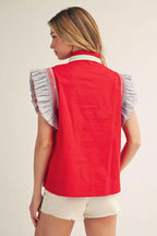 Red Flutter Sleeve Top