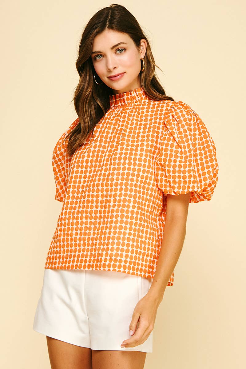 POLKA DOT BLOUSE TOP WITH BUTTON DETAIL