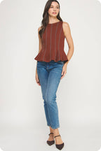Top-Stitch Peplum Sleeveless Ponte Top