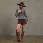 Plaid Smocked Peplum Blouse