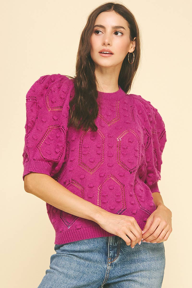Fuchsia Popcorn Knit Sweater