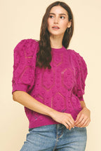 Fuchsia Popcorn Knit Sweater