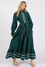 Solid long Sleeve Button-Down Maxi Dress HD2802-H GREEN