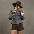 Plaid Smocked Peplum Blouse