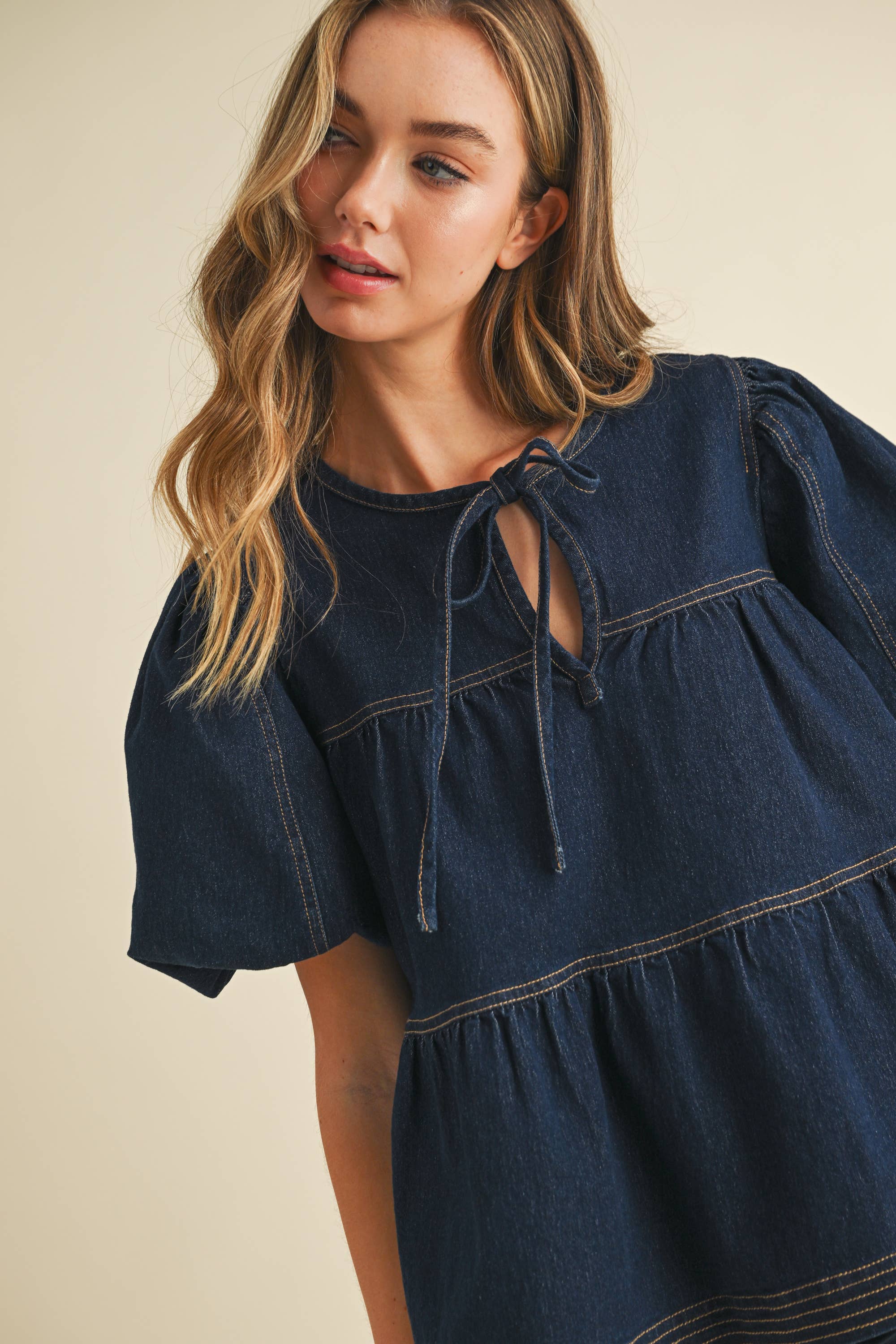 Dark Denim Tiered Top