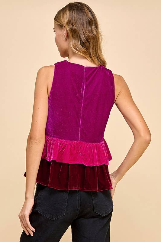 CT9144-Floral Print Sequined Peplum Top