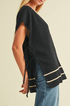 OPEN SIDE TIE V NECK SWEATER VEST TOP