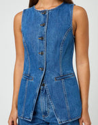 Buttoned Denim Vest and Shorts Set
