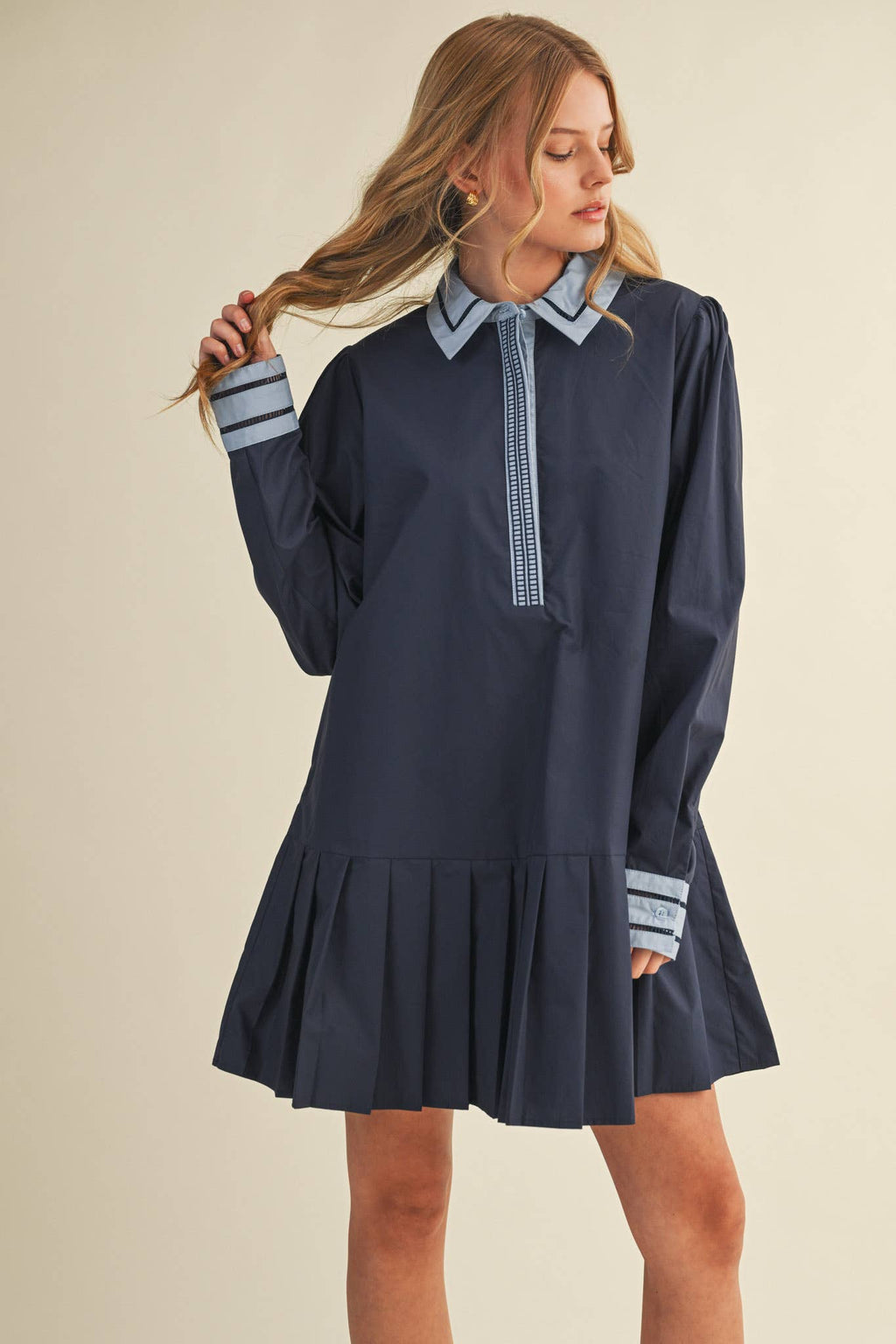 DROP WAIST PLEATED MINI DRESS MDR4384