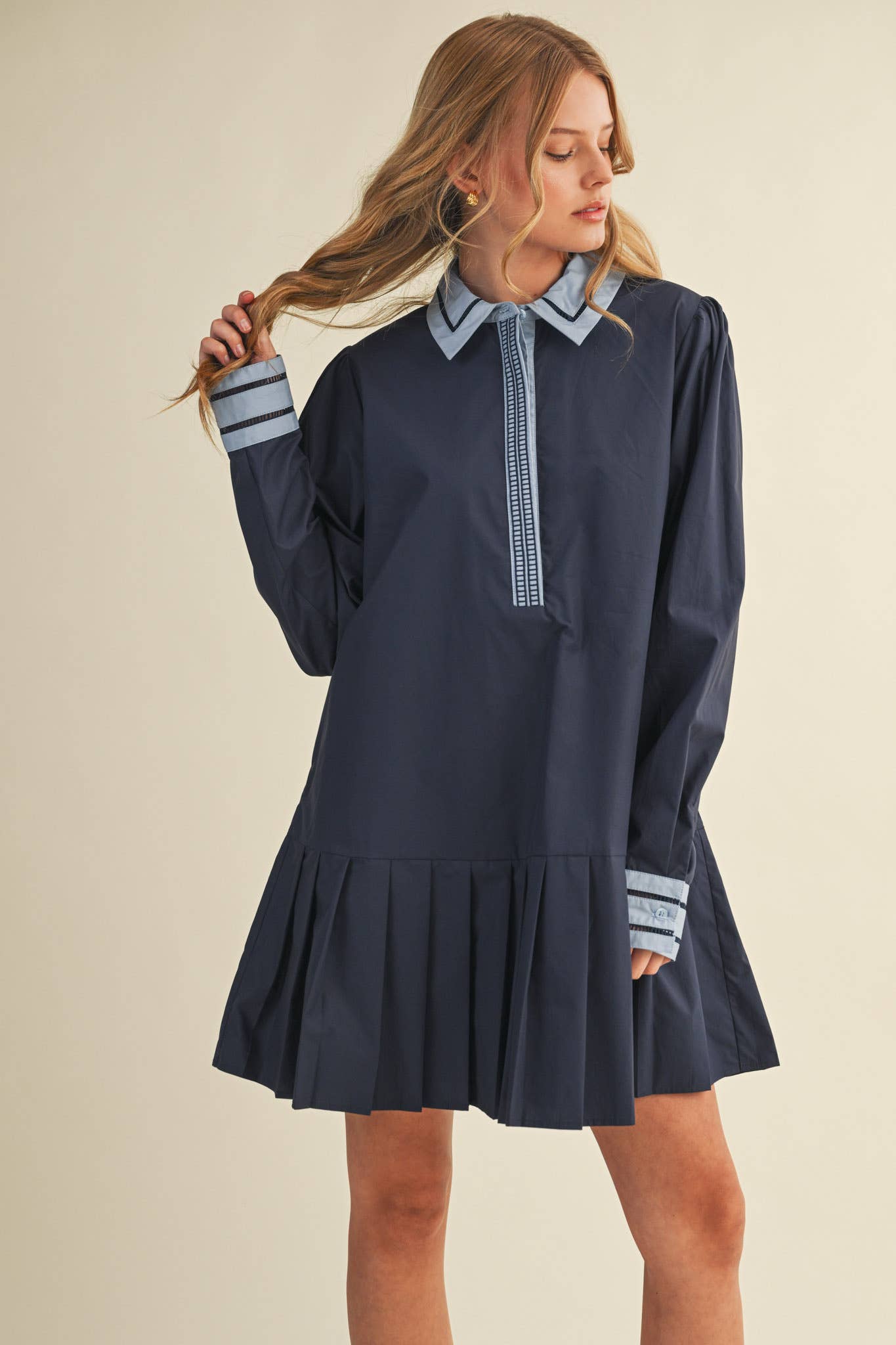 DROP WAIST PLEATED MINI DRESS MDR4384