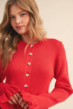 RUFFLE HEM RIBBED KNIT SWEATER