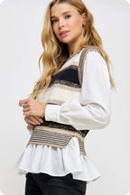 Striped Knit Vest with Layered Look