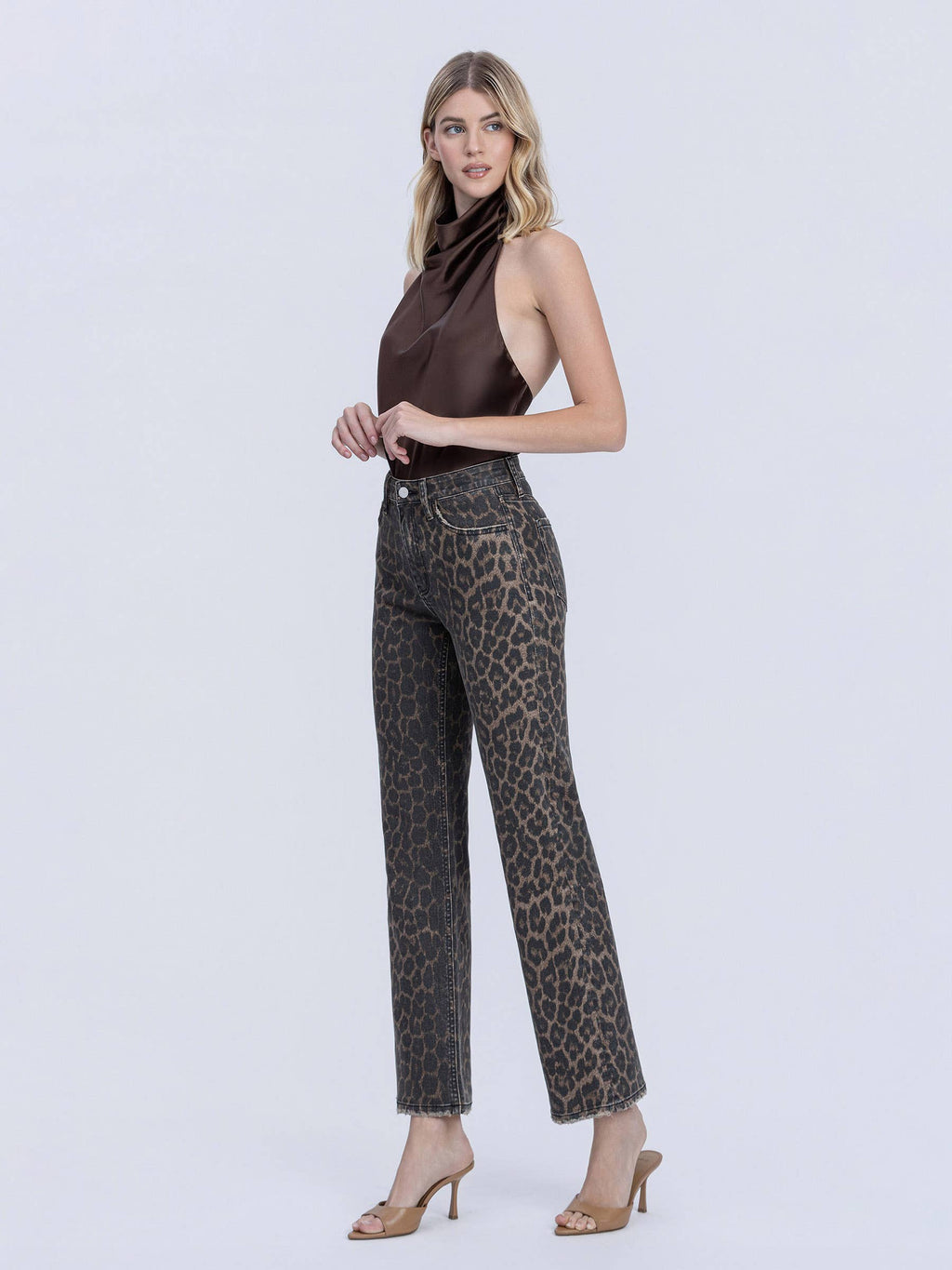 Leopard High Rise Slim Wide Jeans