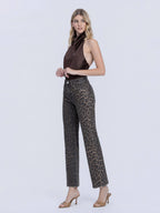 Leopard High Rise Slim Wide Jeans